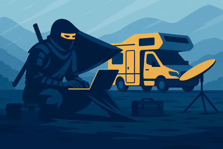 ninjaweb-ronin-misty-mountain-morning-remote-work