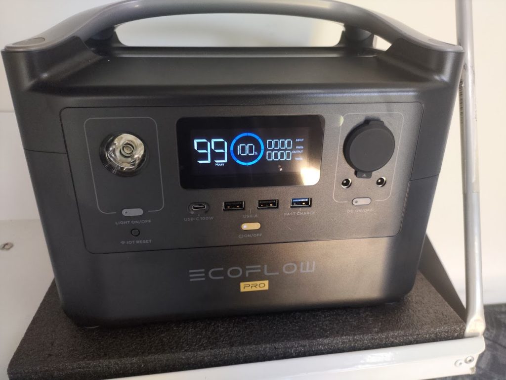 EcoFlow portable power station used as part of the Mobile Dojo backup and auxiliary power setup.