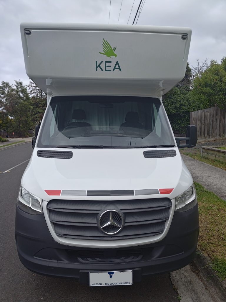 Front view of the Mercedes Sprinter KEA motorhome before branding, showing the original unwrapped exterior.