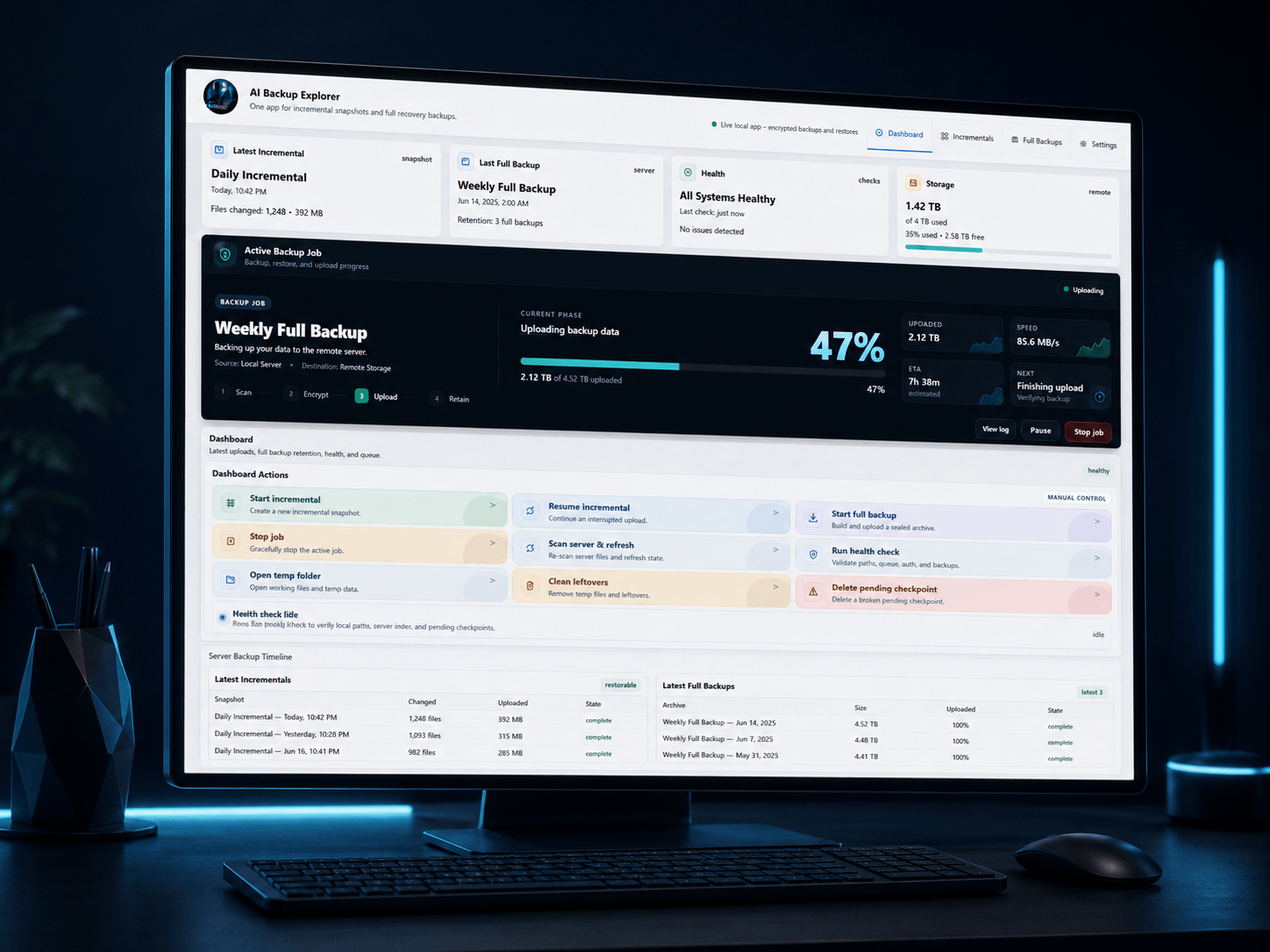 AI Backup Explorer dashboard mockup