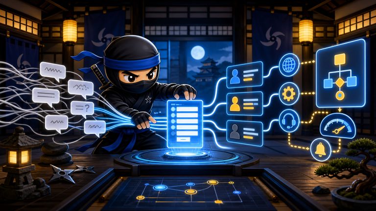 contact form leads illustrated with a NinjaWeb ninja routing useful form data into a business workflow