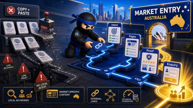 Cross-Border SEO Is Not Translation. It Is Market Entry. illustrated as a NinjaWeb featured image
