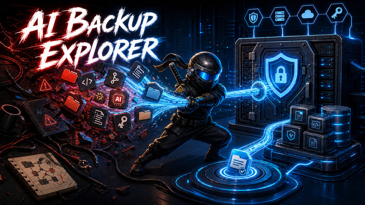 NinjaWeb AI Backup Explorer: Encrypted Backups for Local Work That Cannot Be Lost illustrated as a NinjaWeb featured image