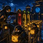 PHP workers illustrated as NinjaWeb operators managing overloaded WordPress request gates