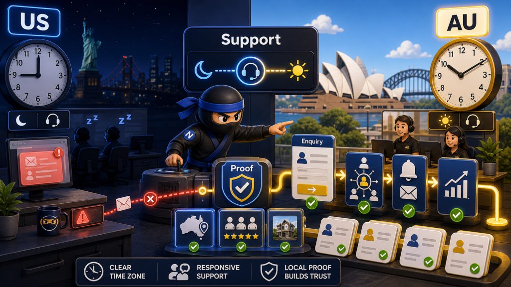 US to Australia: Why Time Zones, Support and Local Proof Matter Online