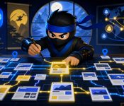 website structure SEO map illustrated with a NinjaWeb ninja organizing pages and internal links