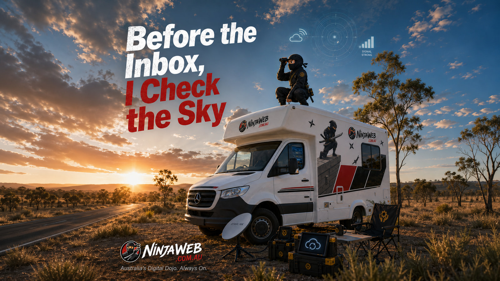 Before the Inbox, I Check the Sky illustrated as a NinjaWeb featured image